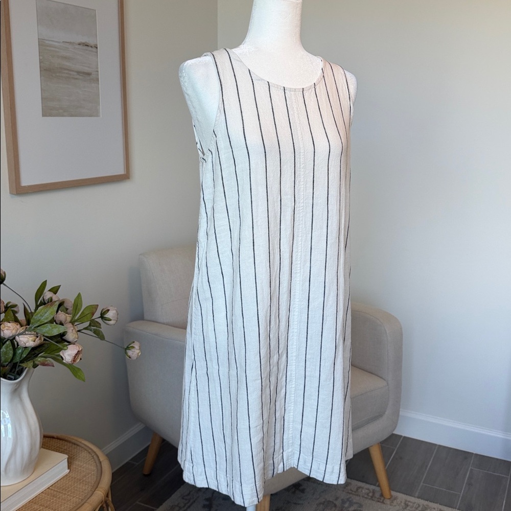 Philosophy Linen Stripe Shift Dress White Black Coastal Euro Summer Minimalist - Picture 3 of 15
